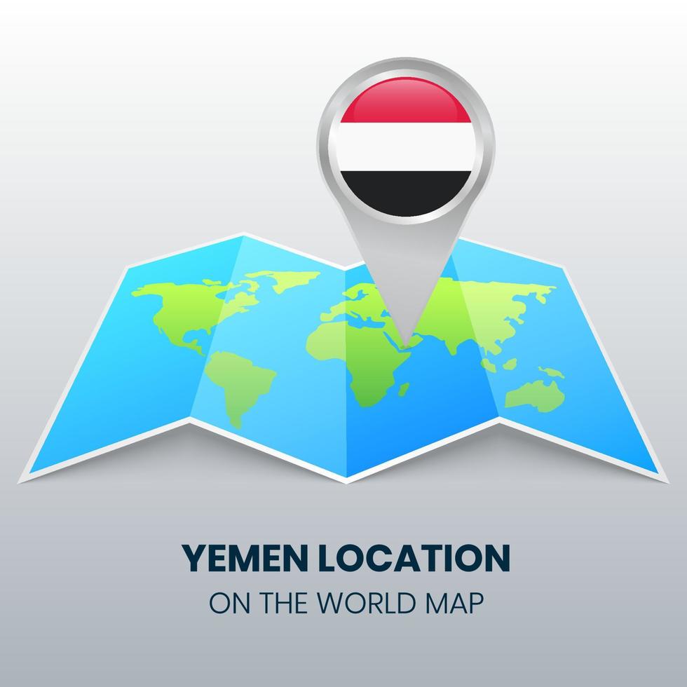 icono de ubicación de yemen en el mapa mundial, icono de pin redondo de yemen vector