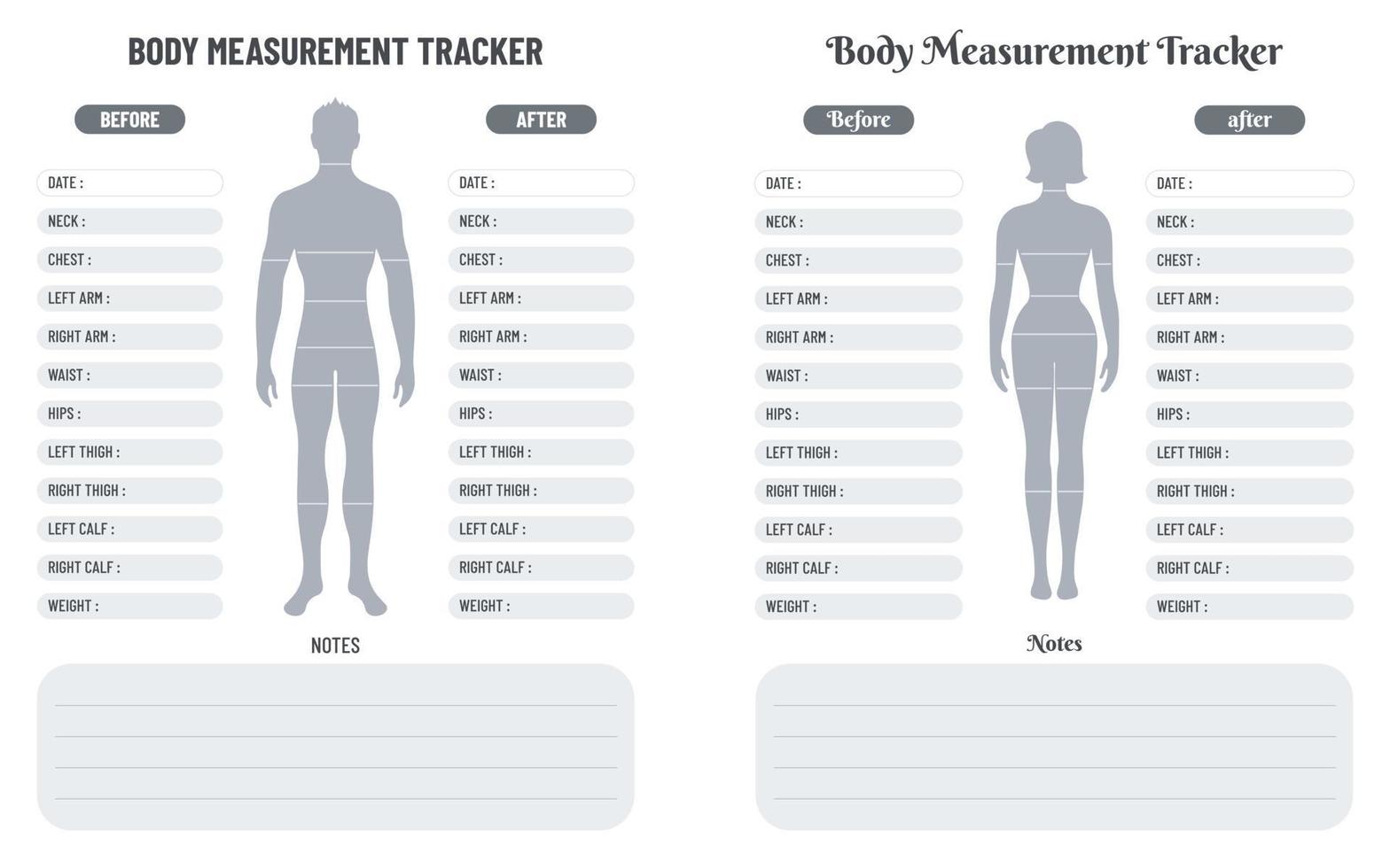 Body measurement tracker for men and women to weight loss vector