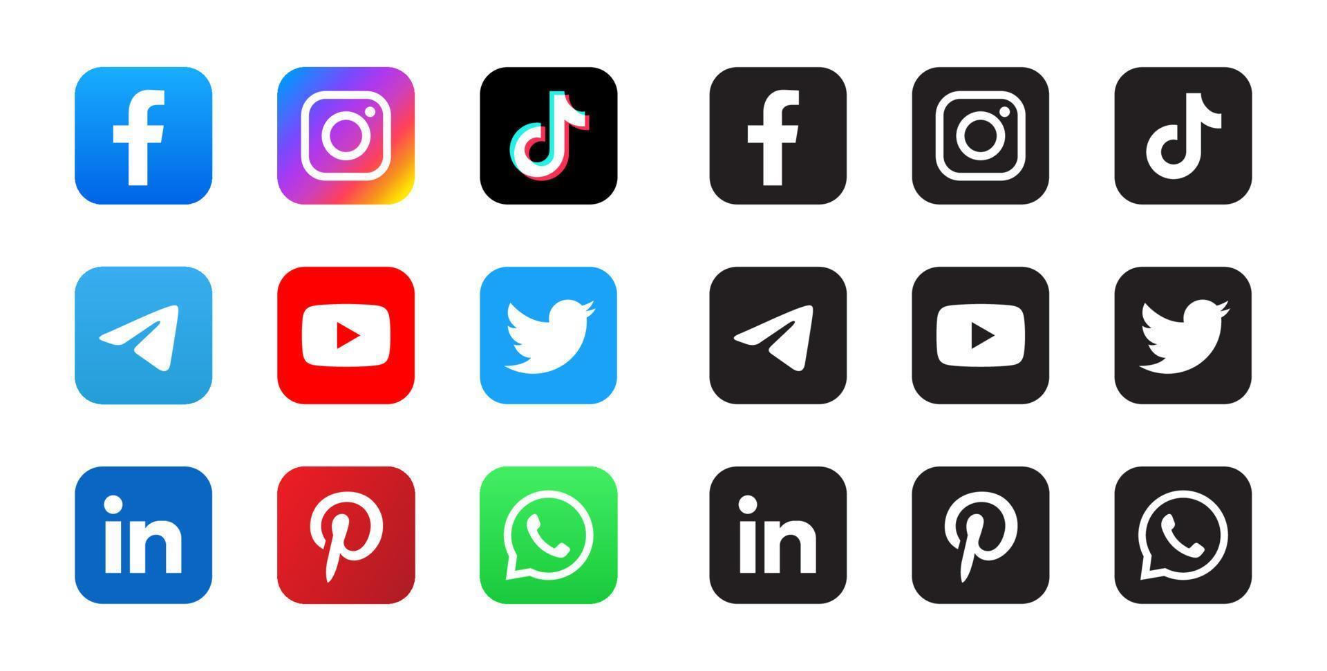 colección de logotipos de redes sociales populares vector