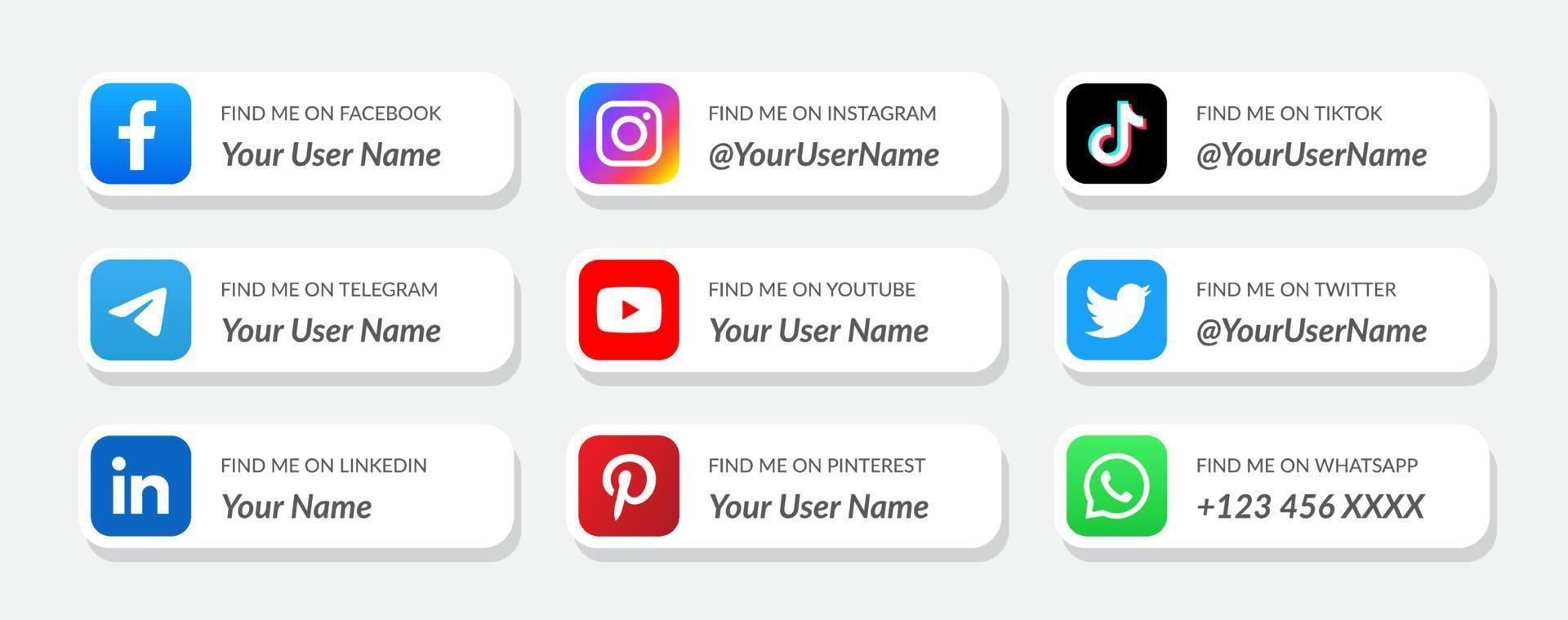 Modern social media lower third icons collection template vector