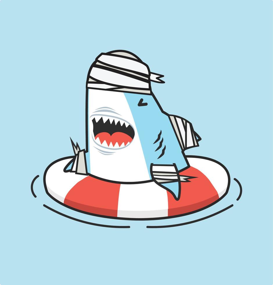 Cute shark inflatable ring accident vector