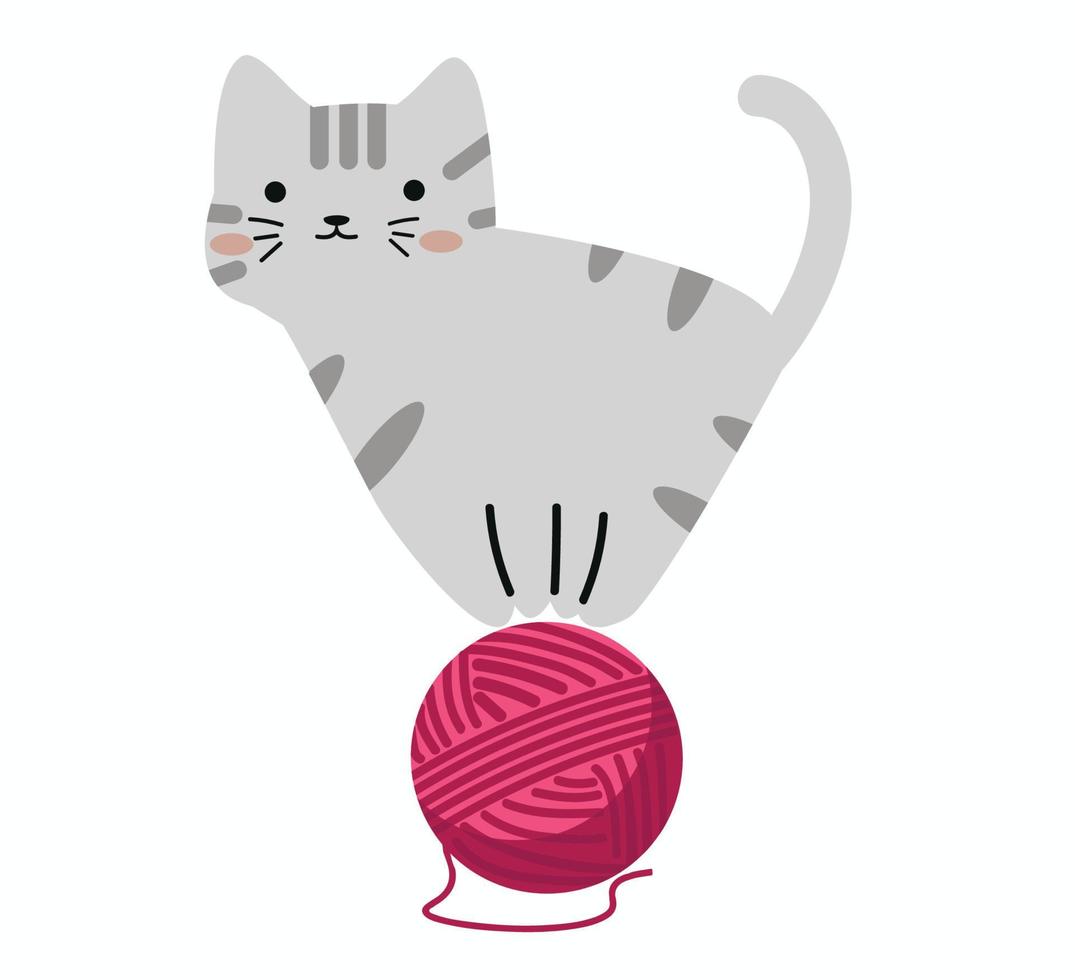 Cute  kitten with red ball of yarn vector