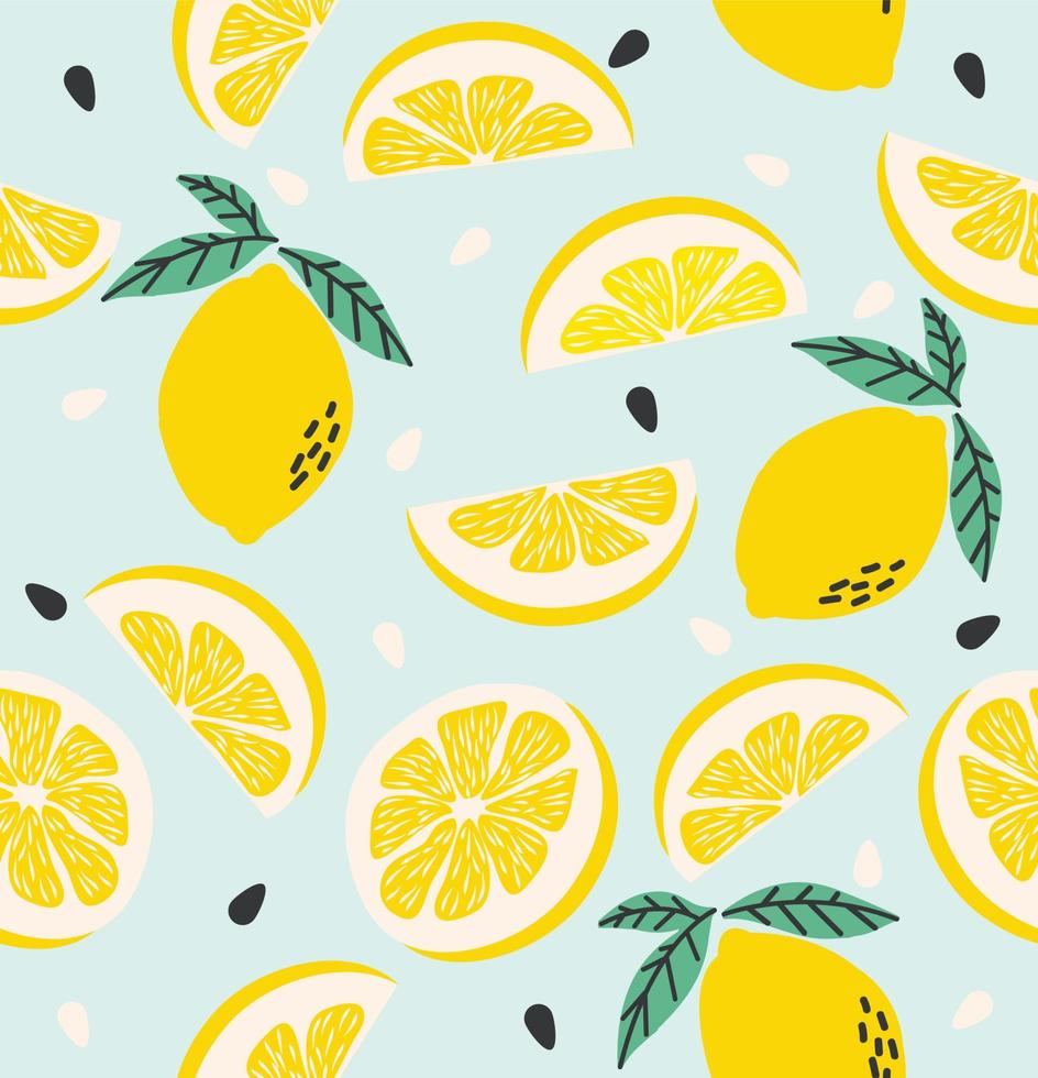 Lemon and lemon slice Fruit seamless pattern vector