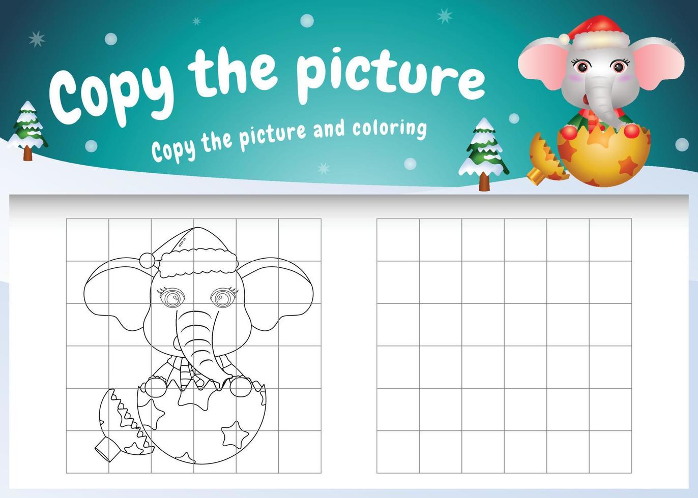 copy the picture kids game and coloring page with a cute elephant vector