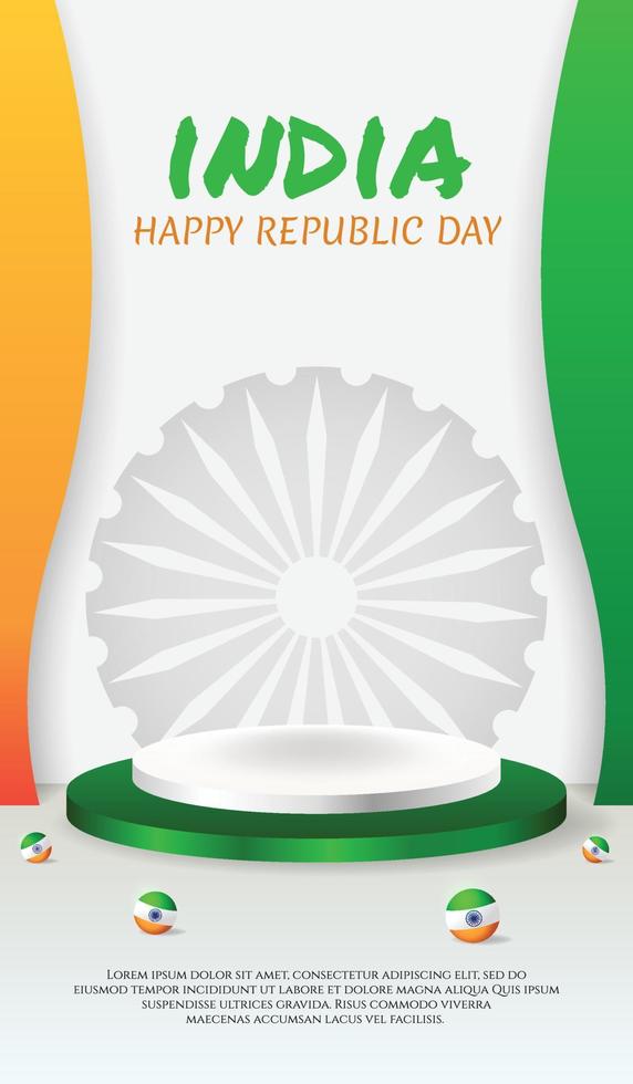 banner de historia de instagram de redes sociales con pantalla de podio 3d para el día de la república de india vector