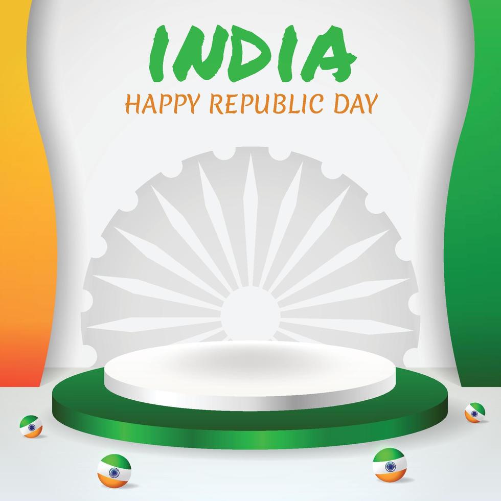 social media instagram post banner with podium display 3d for india republic Day vector