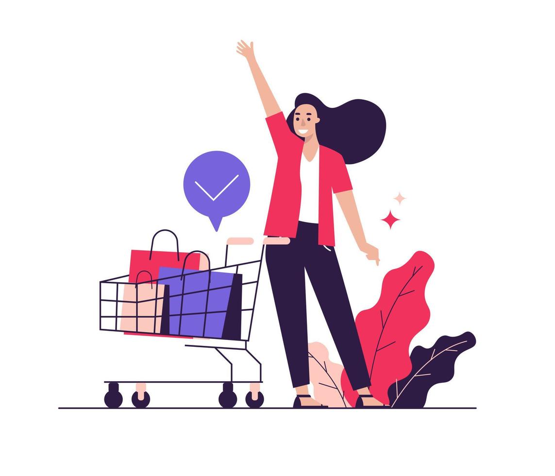 Happy women hands up with shopping vector