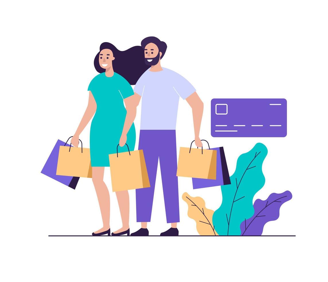 Love couple happy shopping. vector