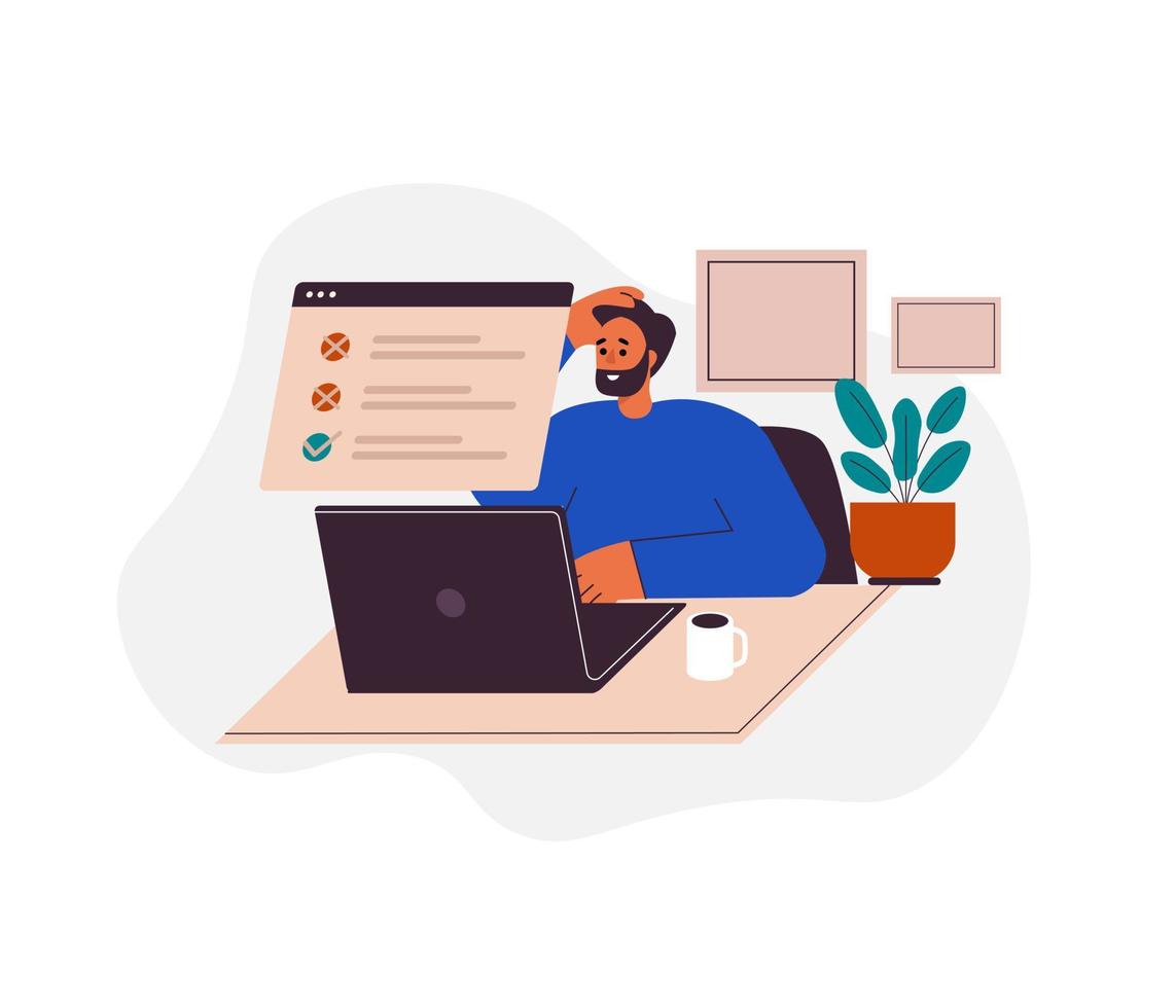 Deadline concept illustration, man overwork in office, large amount of work vector