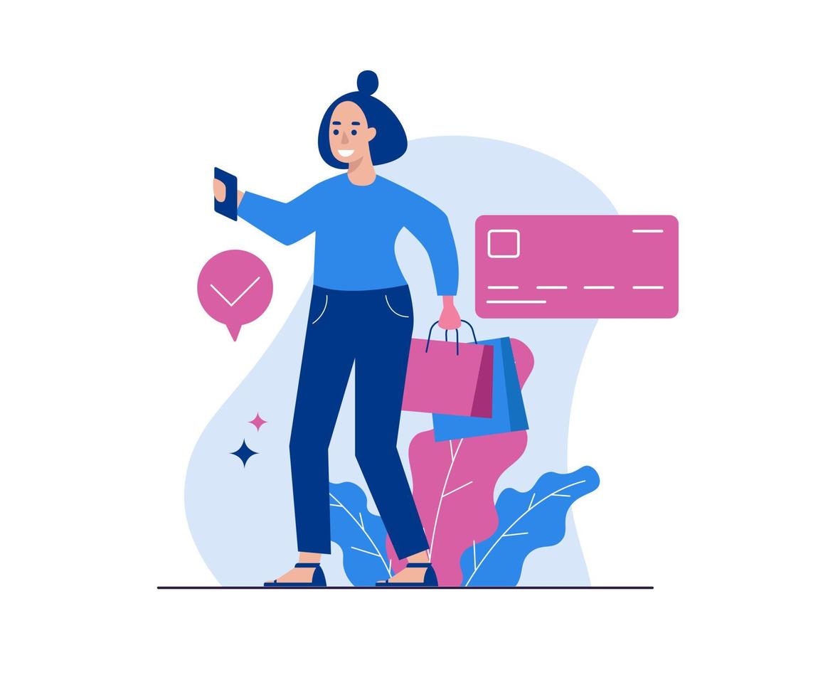 Women shopping on mobile phone vector