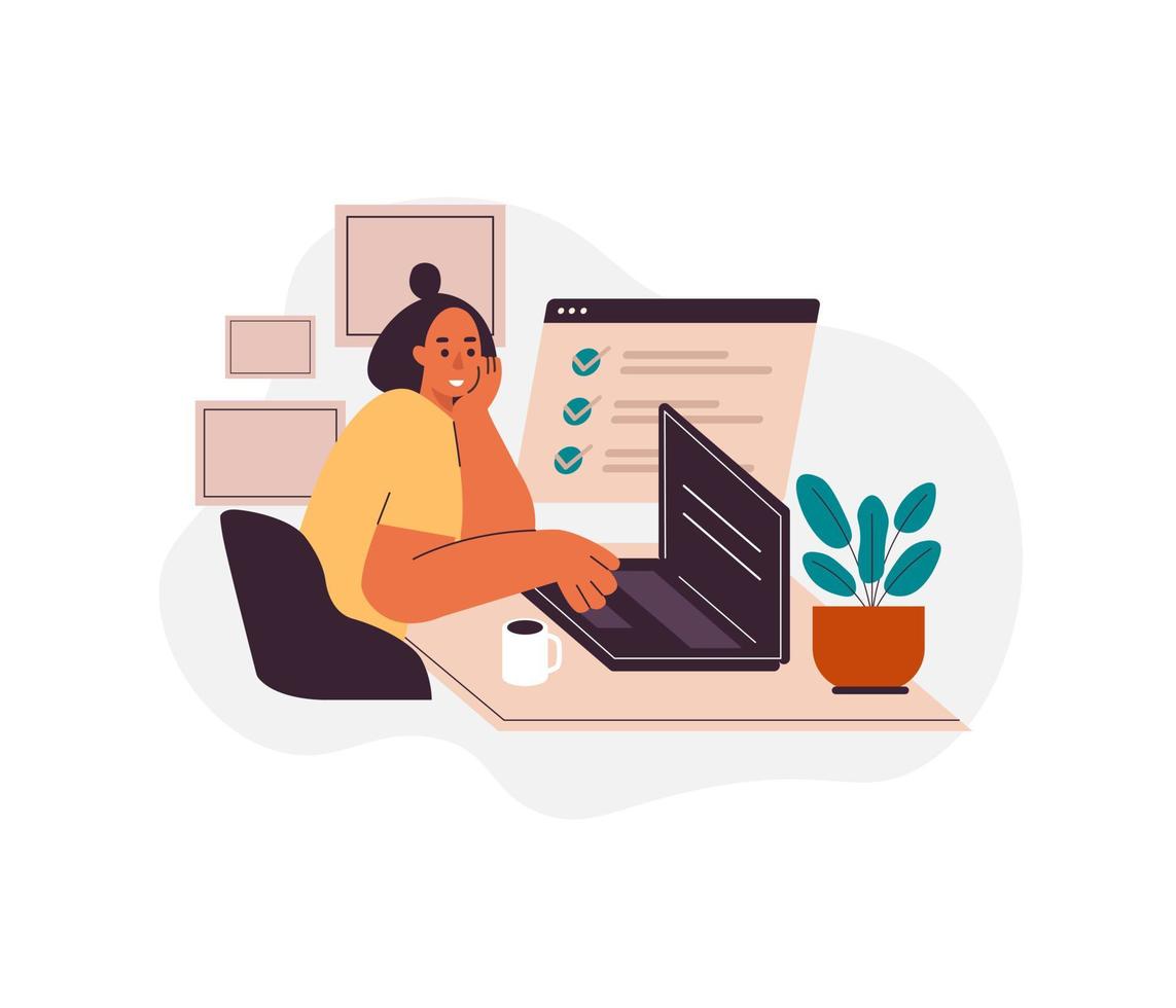 Woman working at home. vector