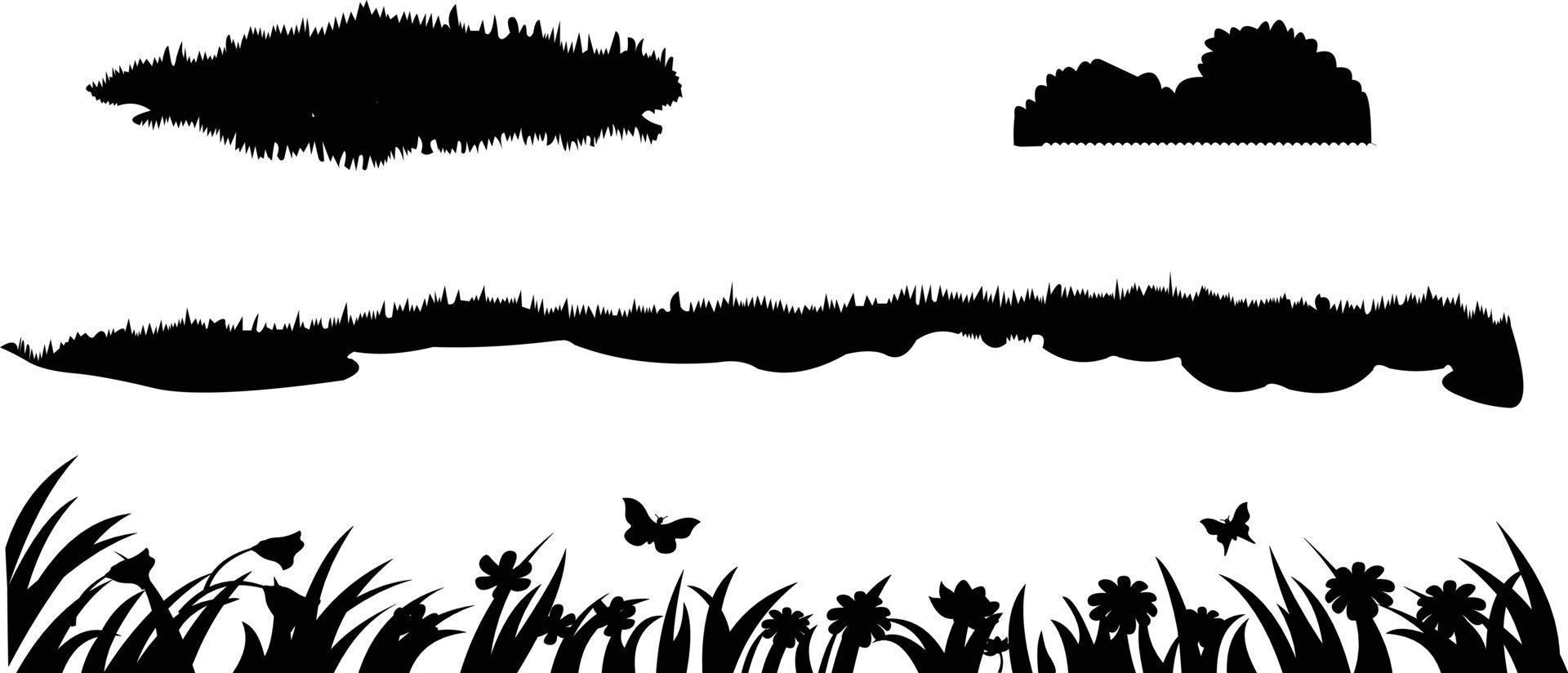 Set of horizontal silhouettes with grass vector illustration.