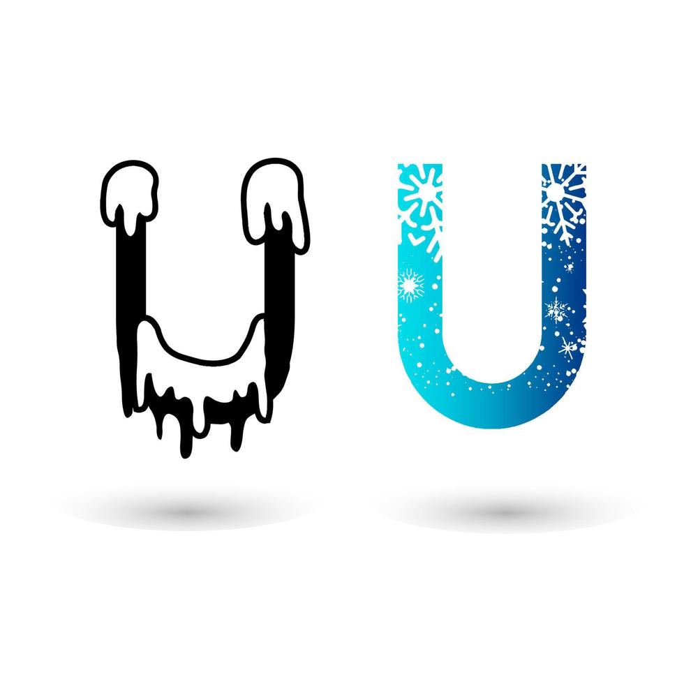 Beautiful Snow Letter U Typography vector