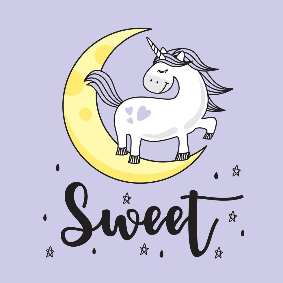 Unicorn Moon Doodle Little Pony Cartoon vector