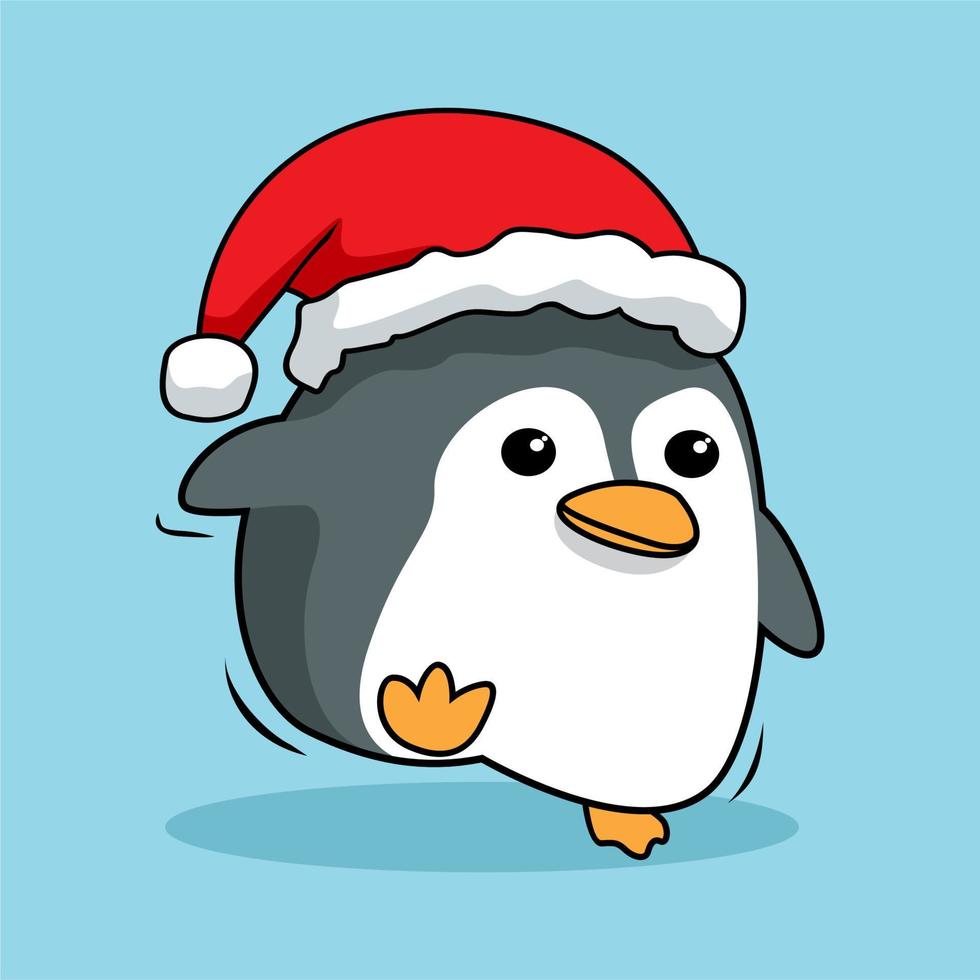 penguin cartoon cute merry christmas vector