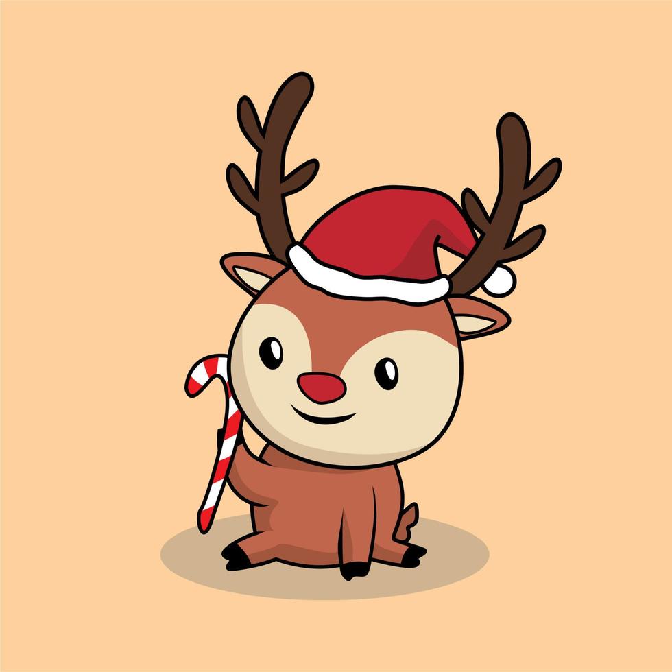 reindeer cartoon cute merry christmas vector