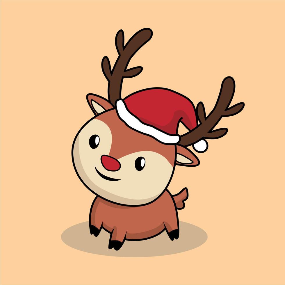 reindeer cartoon cute merry christmas vector
