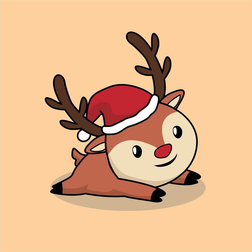 reindeer cartoon cute merry christmas vector