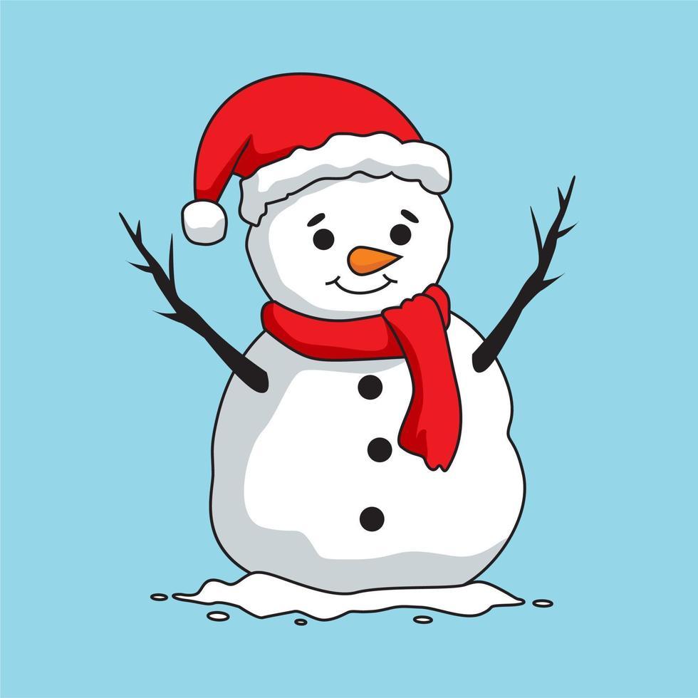 muñeco de nieve dibujos animados saludo temporada feliz navidad invierno vector