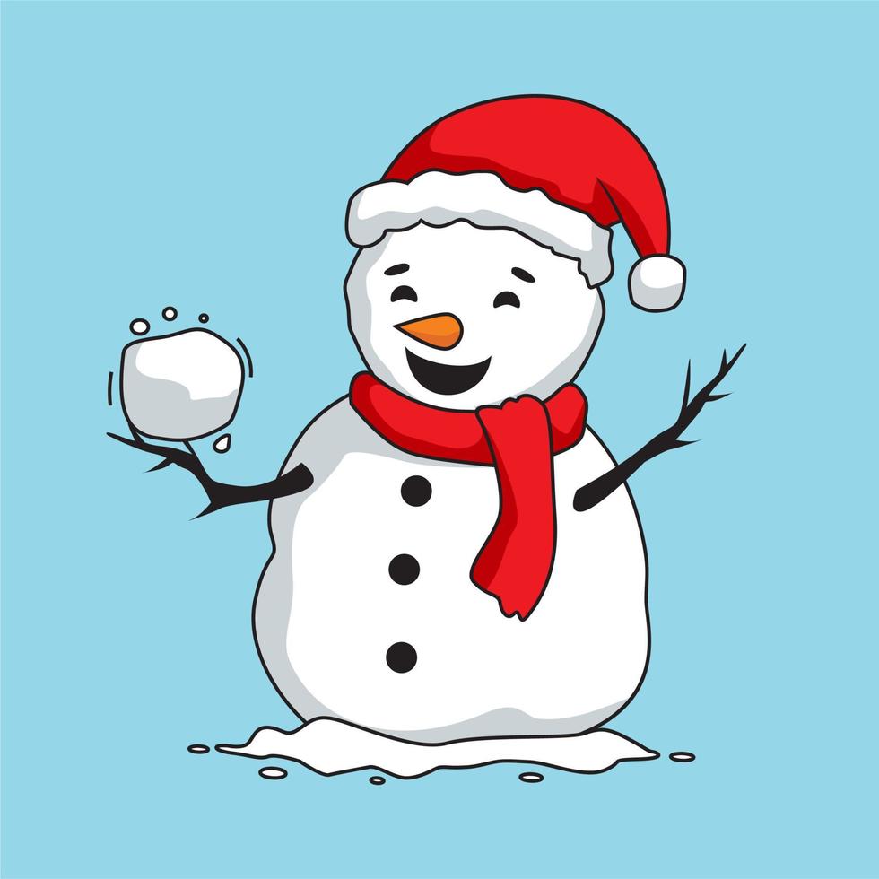 snowman cartoon greeting season merry christmas winter vector