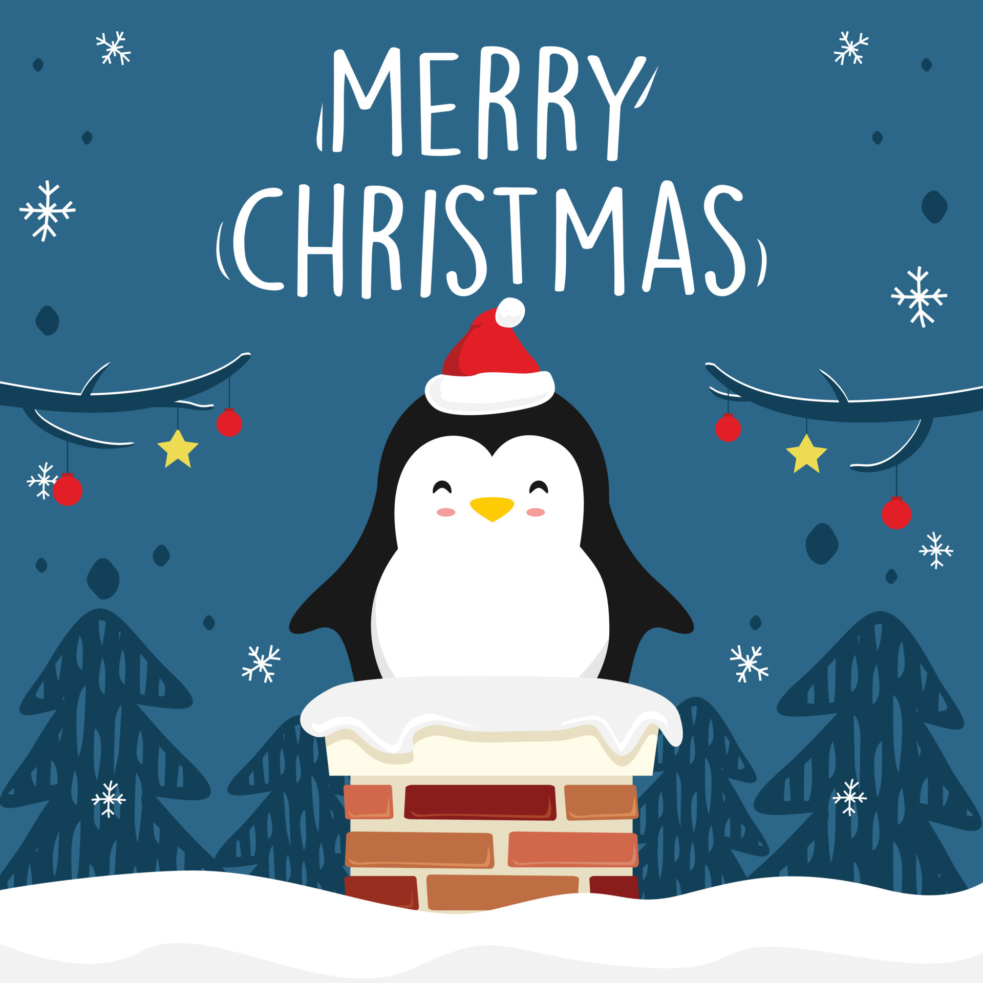 Penguin Cartoon Chimney Merry Christmas Xmas Vector Blue 4261608 Vector Art  at Vecteezy