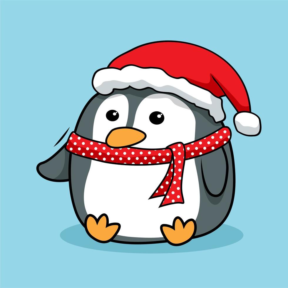 penguin cartoon cute merry christmas vector
