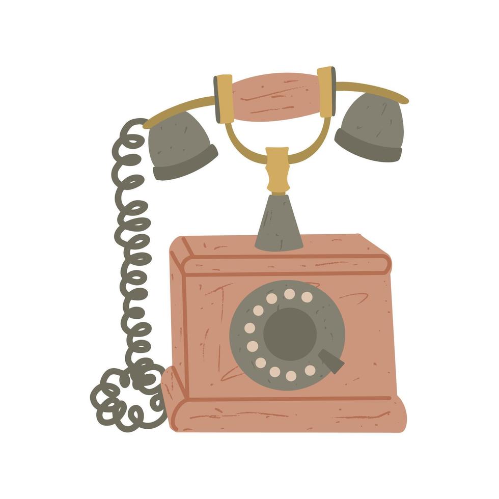 Retro telephone. A realistic gadget for communication. Colored flat graphic vector illustration isolated on white background.