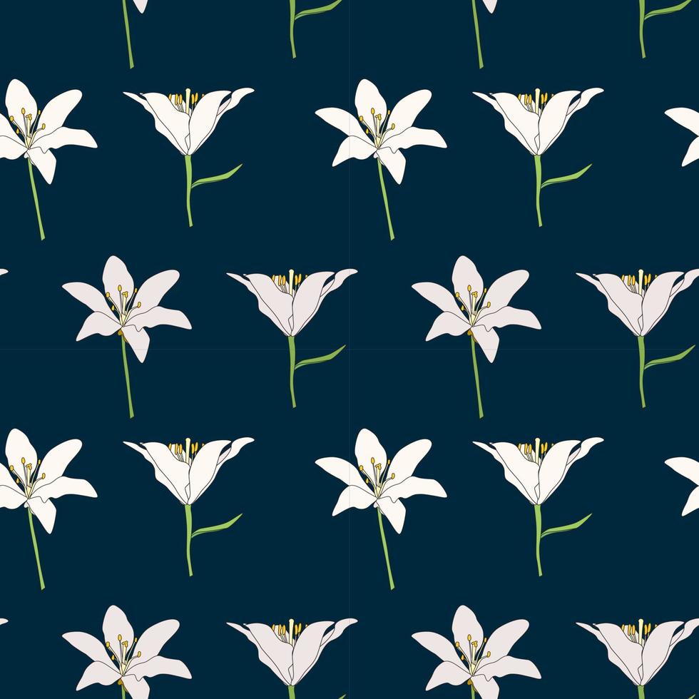 Hand drawn Lilly flower seamless pattern background. Vector Illustration