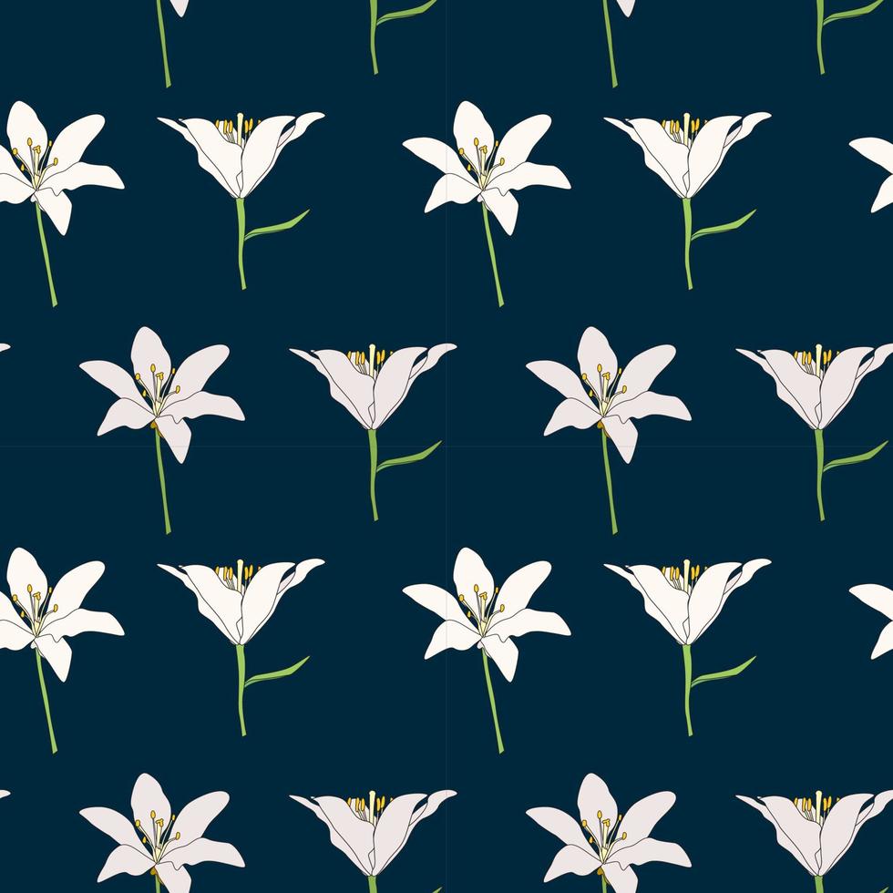 Hand drawn Lilly flower seamless pattern background. Vector Illustration