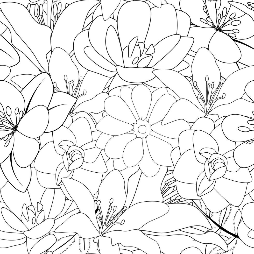 Hand drawn flower seamless pattern background. Vector Illustration