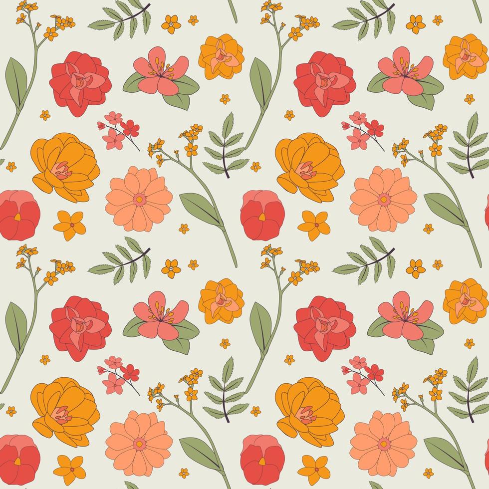 Hand drawn flower seamless pattern background. Vector Illustration