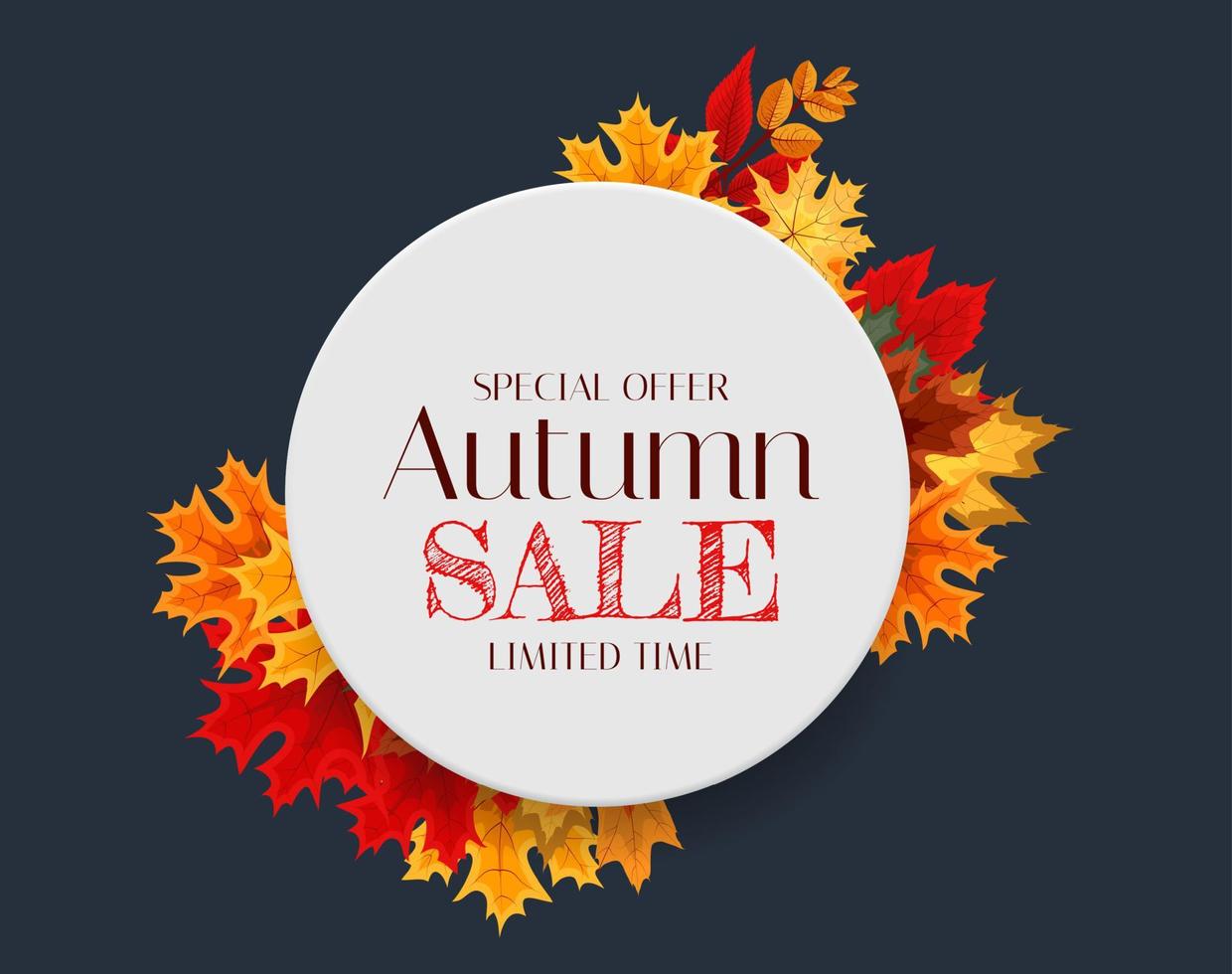 Autumn Sale Background Template with leaves. Special offer. Limited Time. Vector Illustration