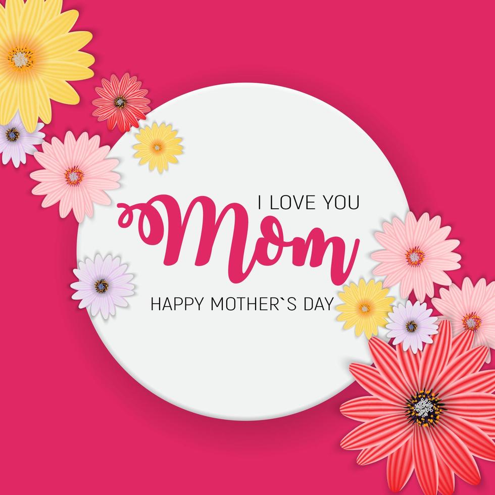 Thanks for everything, Mom. Happy Mother Day Cute Background with Flowers. Vector Illustration