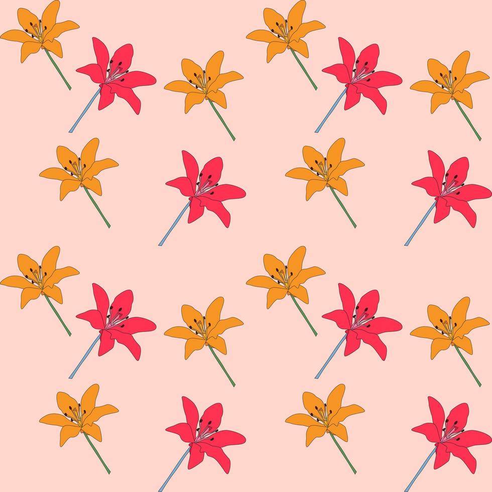 Hand drawn Lilly flower seamless pattern background. Vector Illustration