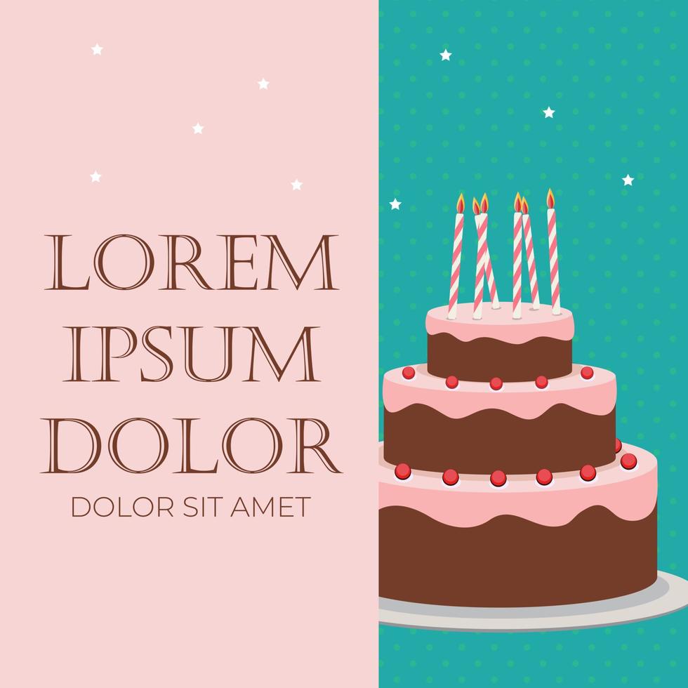 Happy Birthday Poster Background with Cake. Vector Illustration