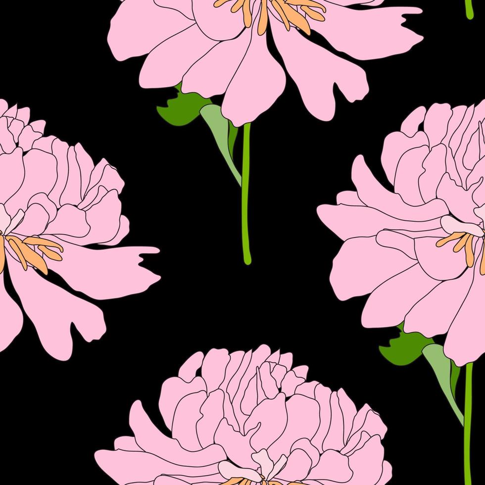 Abstract Hand Drawn Peony flower seamless pattern background. Vector Illustration