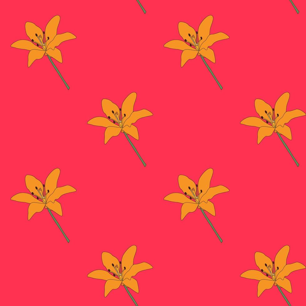 Hand drawn Lilly flower seamless pattern background. Vector Illustration