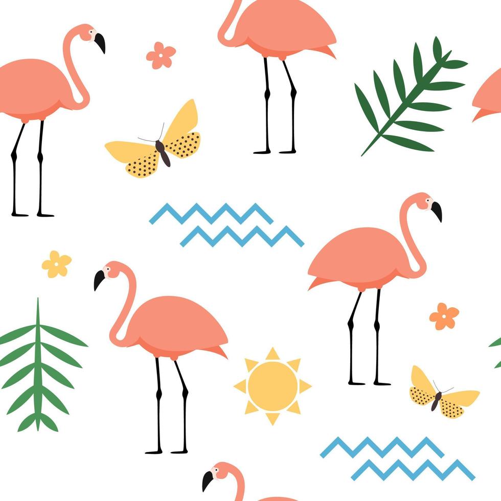 Pink Flamingo Seamless Pattern Background. Vector Illustration