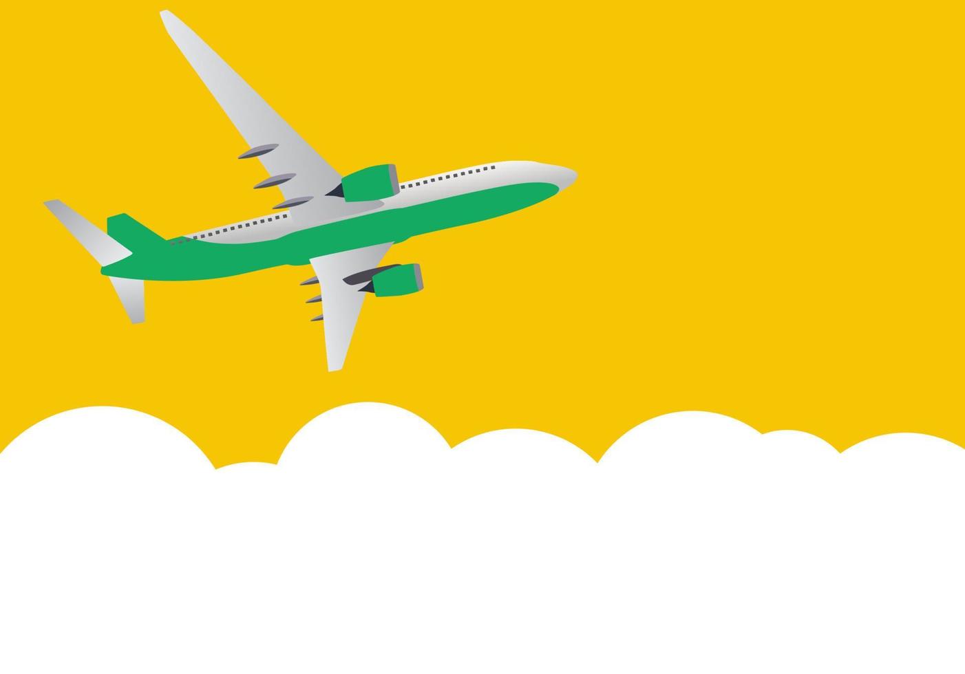 Flat airliner flying in the sky. Side view from the bottom. Vector Illustration
