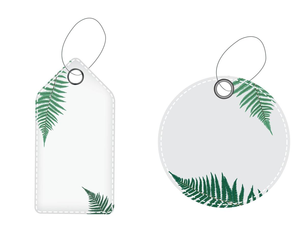 Natural Label Price Template with Fern Leaves Vector Illustration