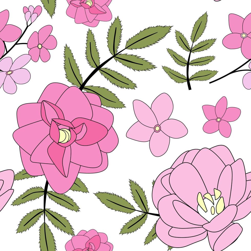 Hand drawn flower seamless pattern background. Vector Illustration