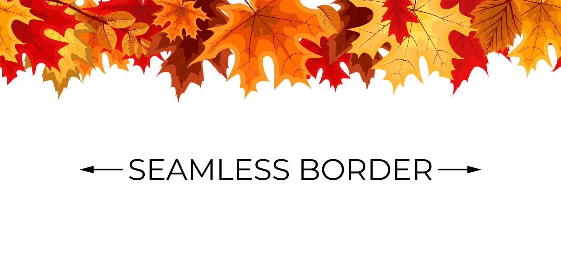 Autumn Seamless Border with Falling Autumn Leaves. Vector Illustration
