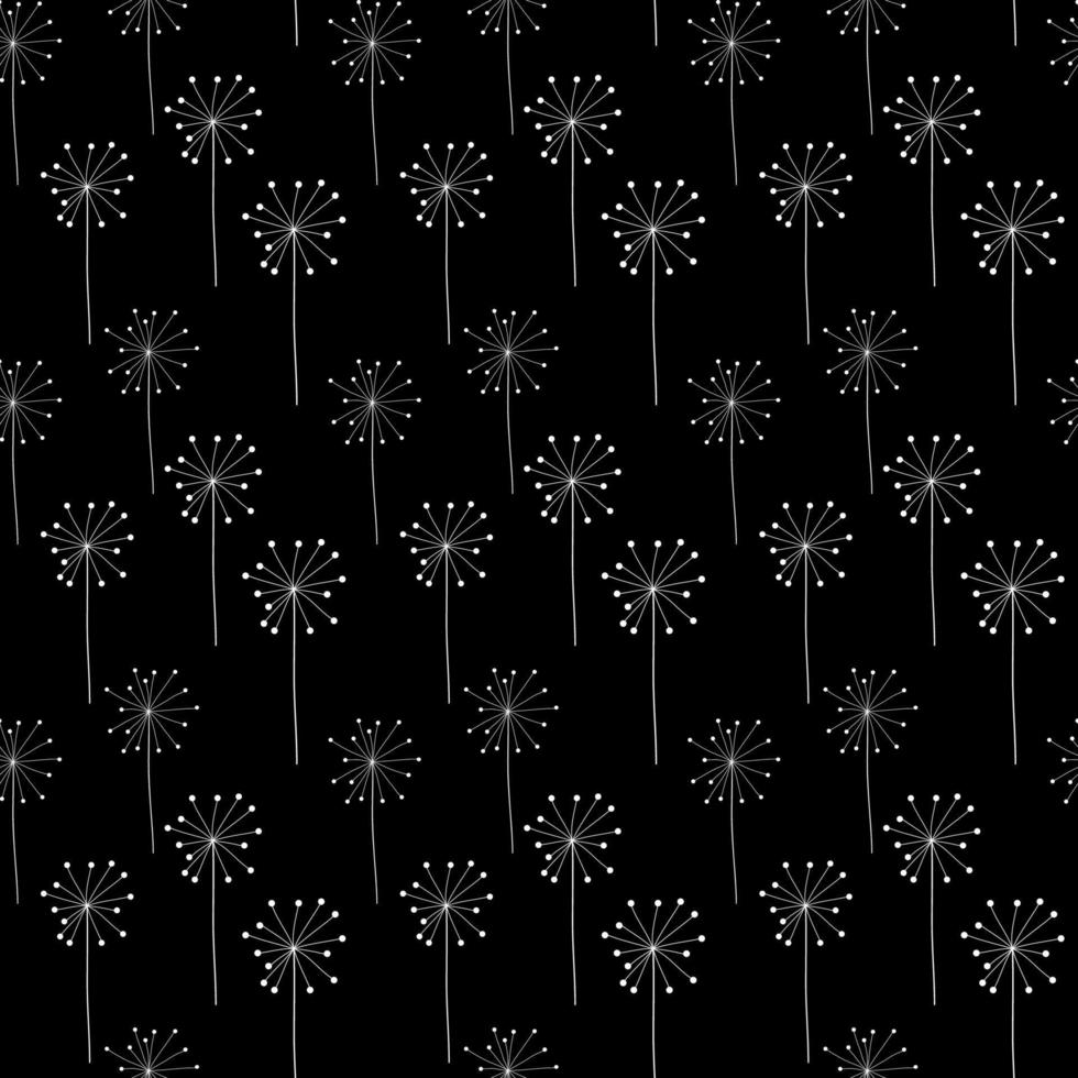 Abstract Hand Drawn Dandelion flower seamless pattern background. Vector Illustration