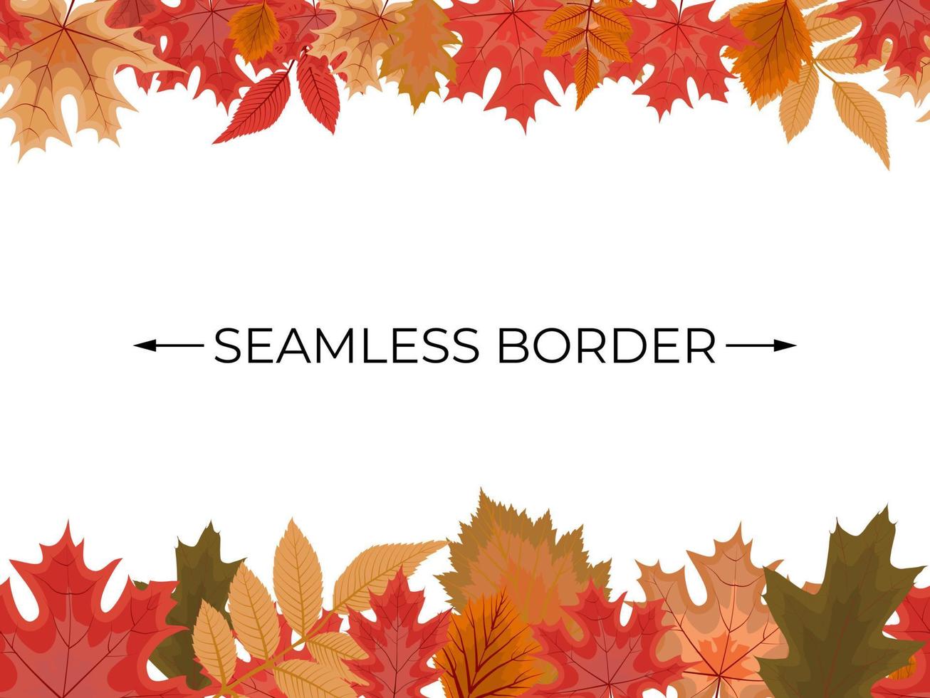 Autumn Seamless Border with Falling Autumn Leaves. Vector Illustration