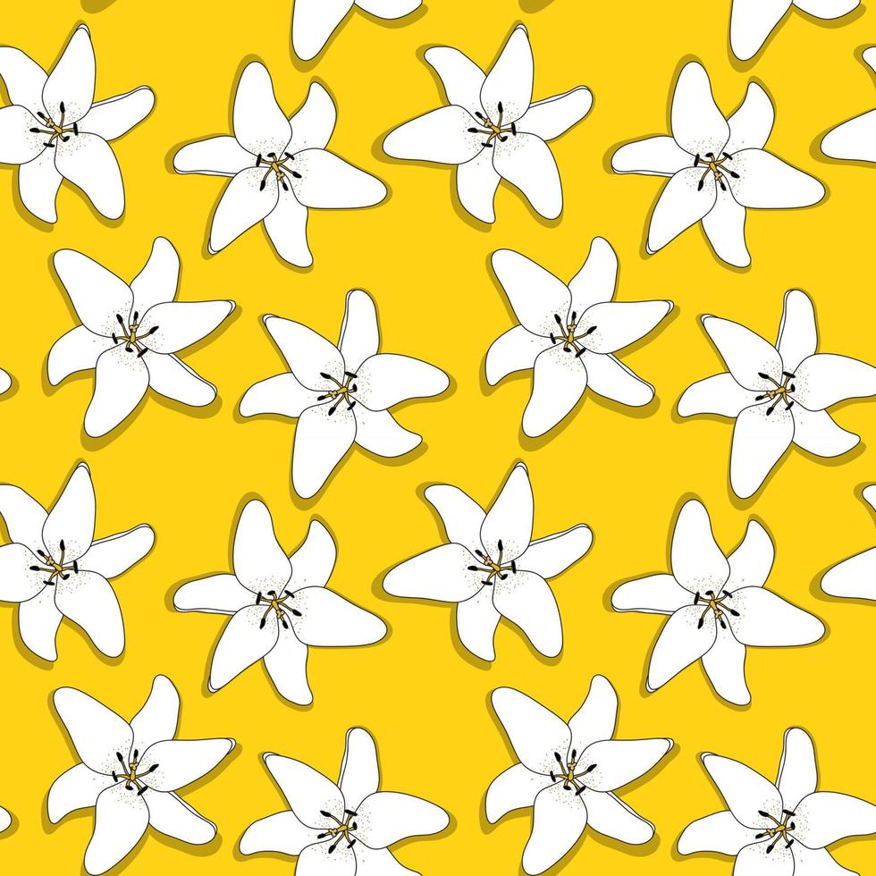 Abstract Hand Drawn Lilly flower seamless pattern background. Vector Illustration