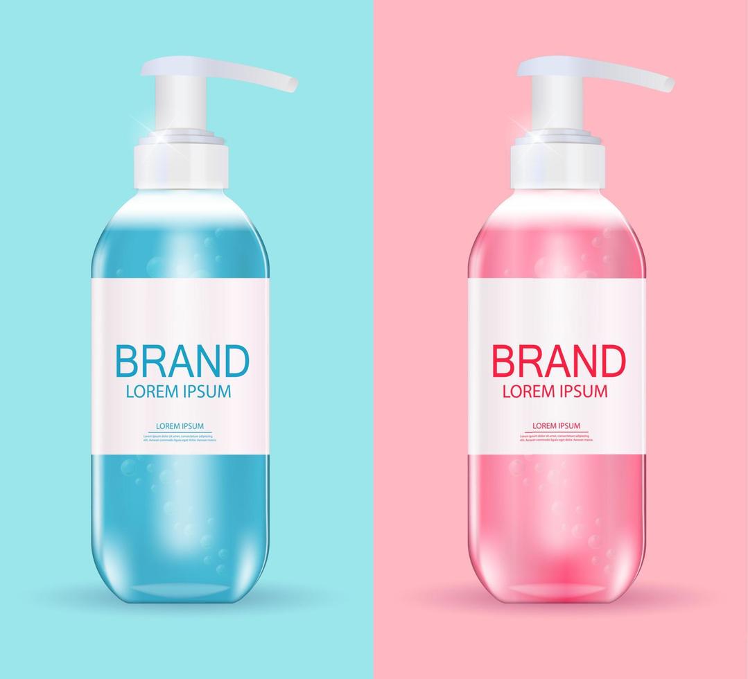 Design Cosmetics Product  Template for Ads or Magazine Background. Antibacterial Gel, Soap Bottle 3D Realistic Vector Illustration