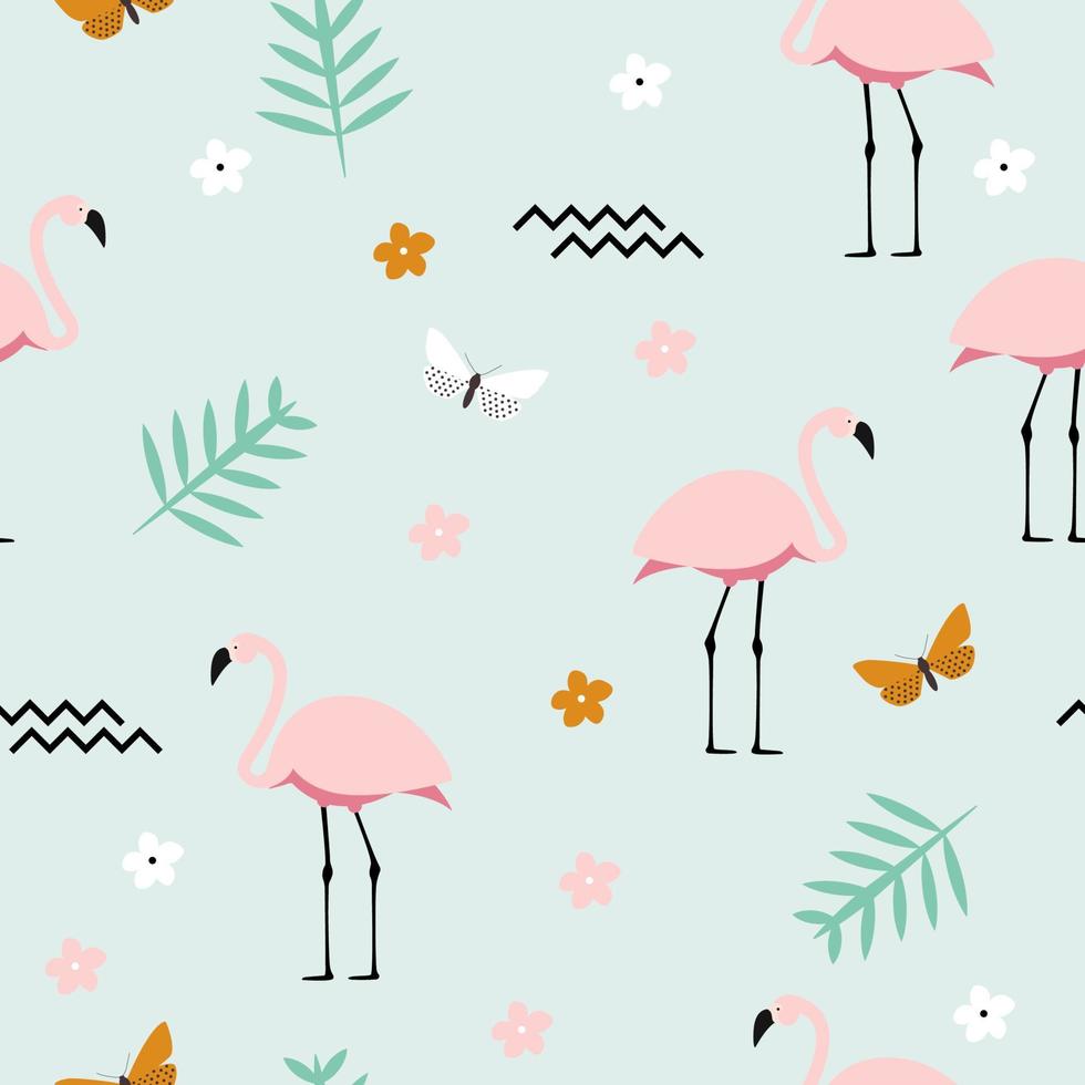 Pink Flamingo Seamless Pattern Background. Vector Illustration