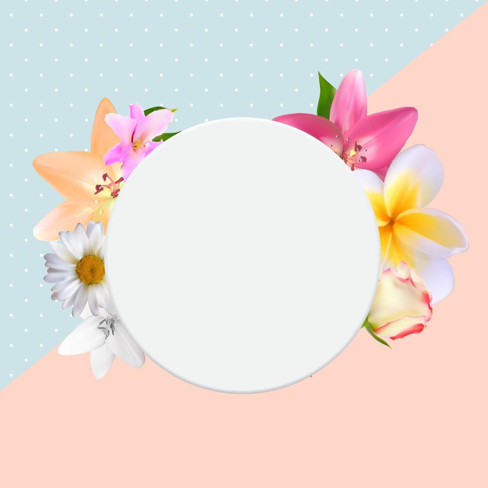 Cute Background with Frame and Flowers. Vector Illustration