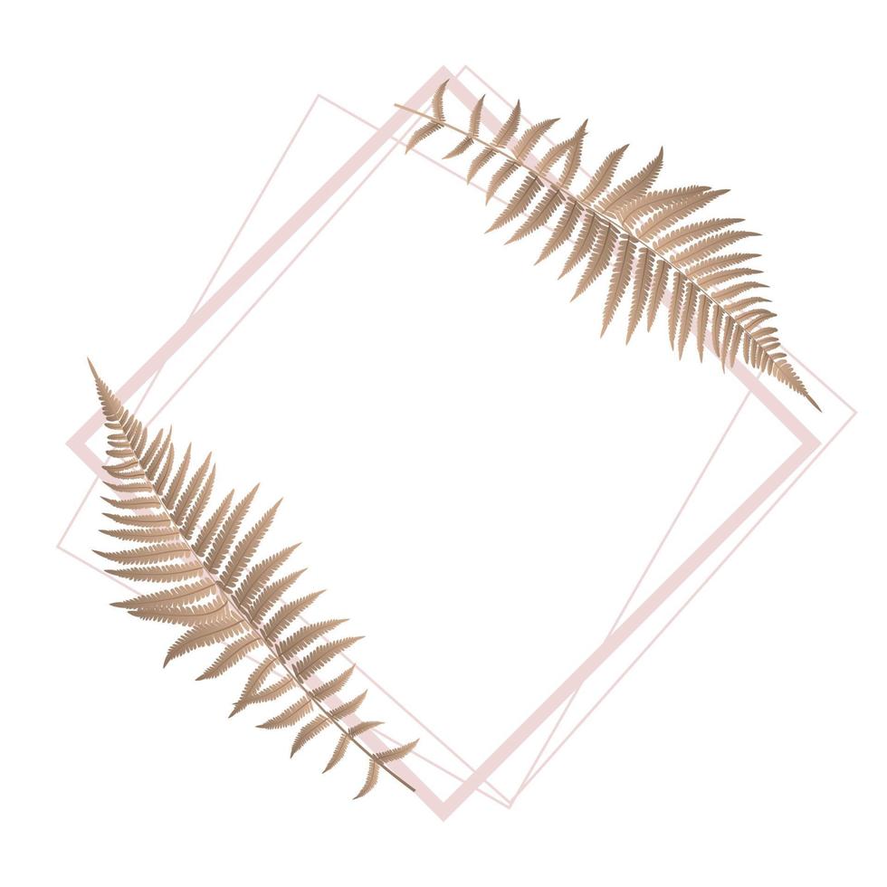 Fern Leaf Background with Golden Frame Vector Illustration