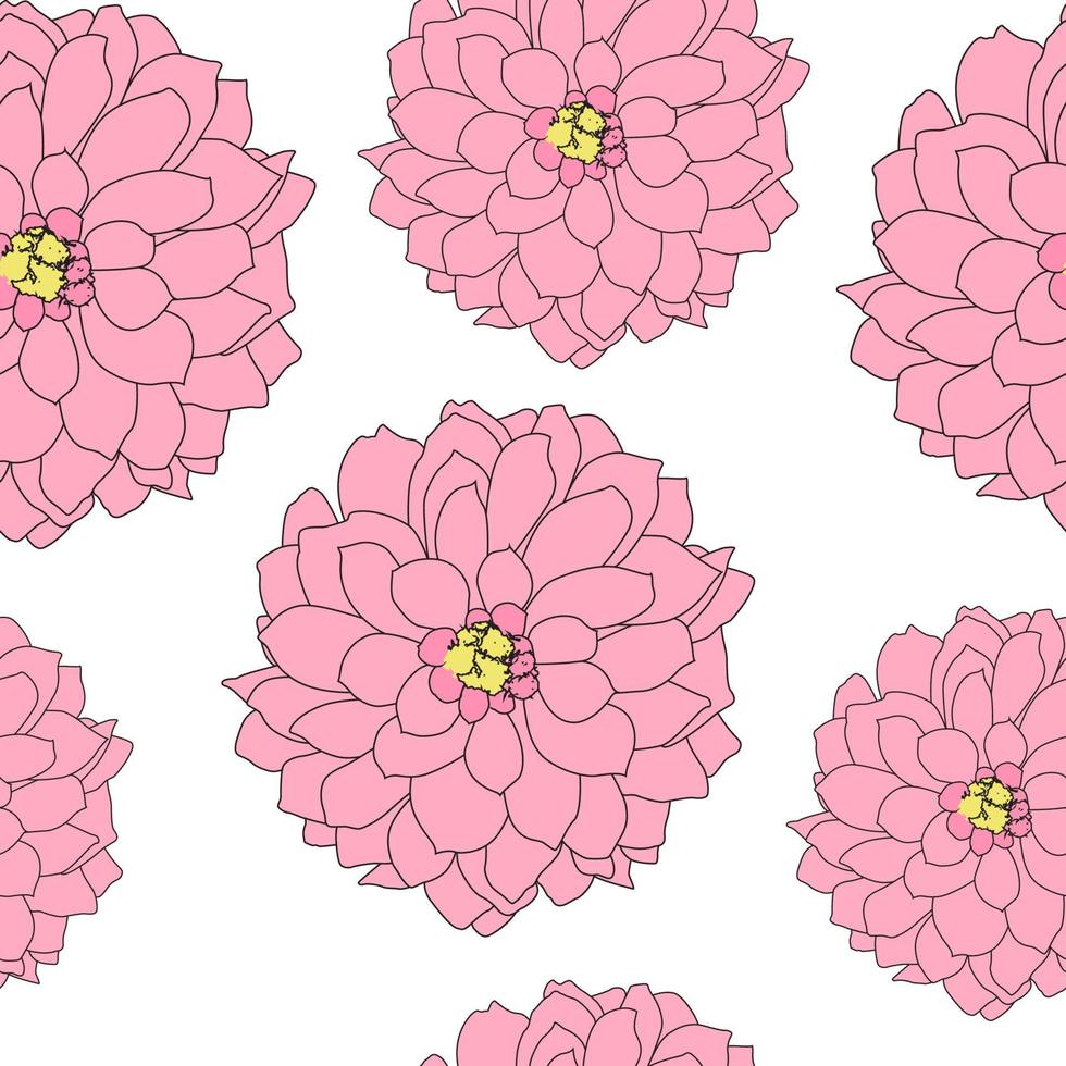 Abstract Hand Drawn Dahlia flower seamless pattern. Vector Illustration